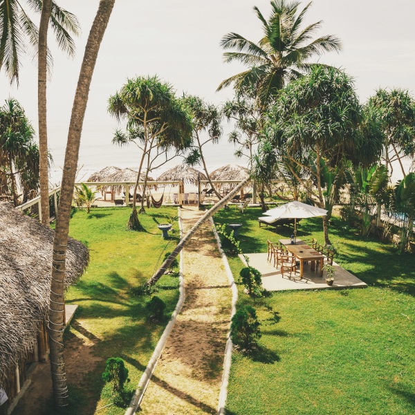 beach side garden and dining area